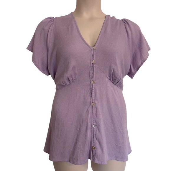 Heartherly Liliac Button Up Tie Back Size 2X V Neck Short Sleeve Stretchy Blouse - Picture 6 of 7